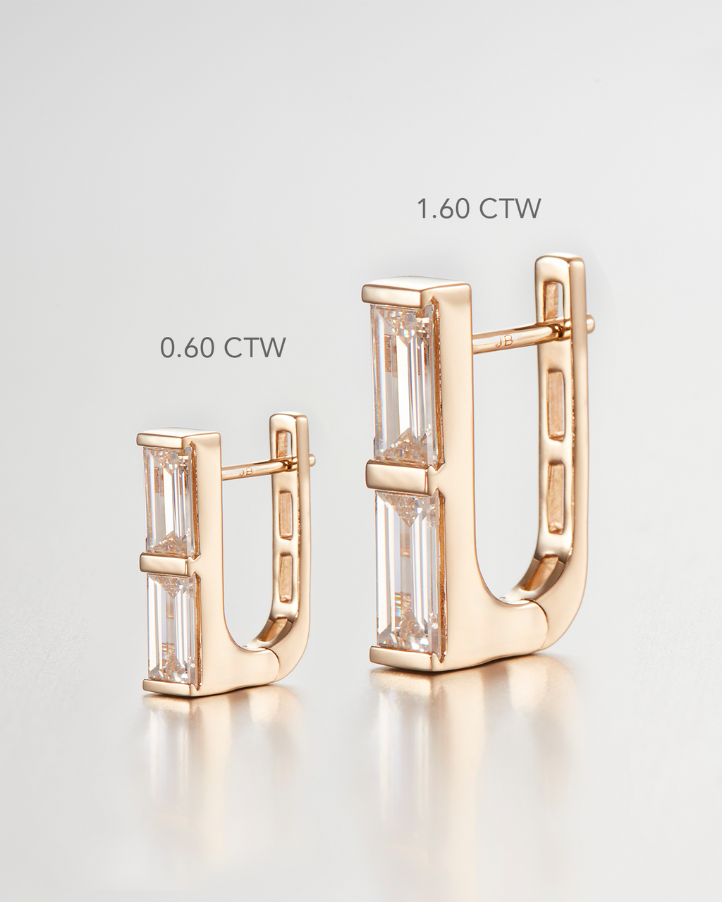 10K Stacked Baguette Diamond Huggie Earrings