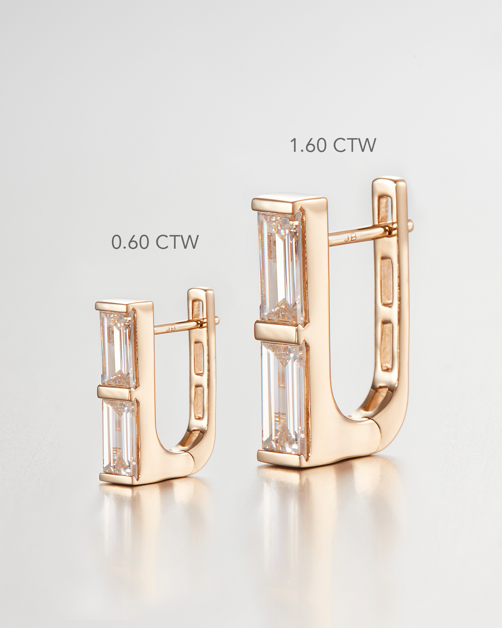 10K Stacked Baguette Diamond Huggie Earrings