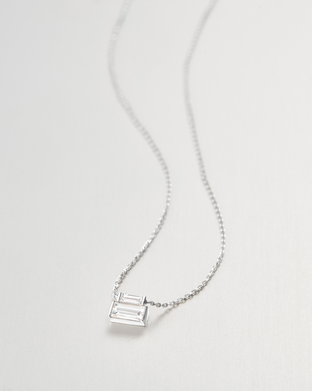 10K Stacked Baguette Diamond Necklace