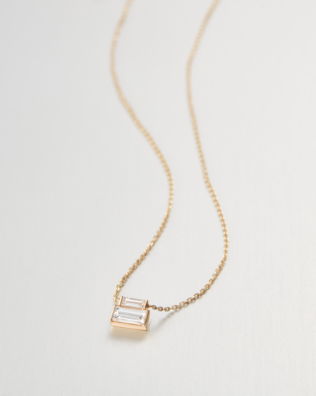 10K Stacked Baguette Diamond Necklace