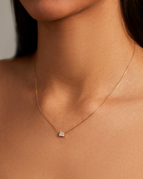 10K Stacked Baguette Diamond Necklace