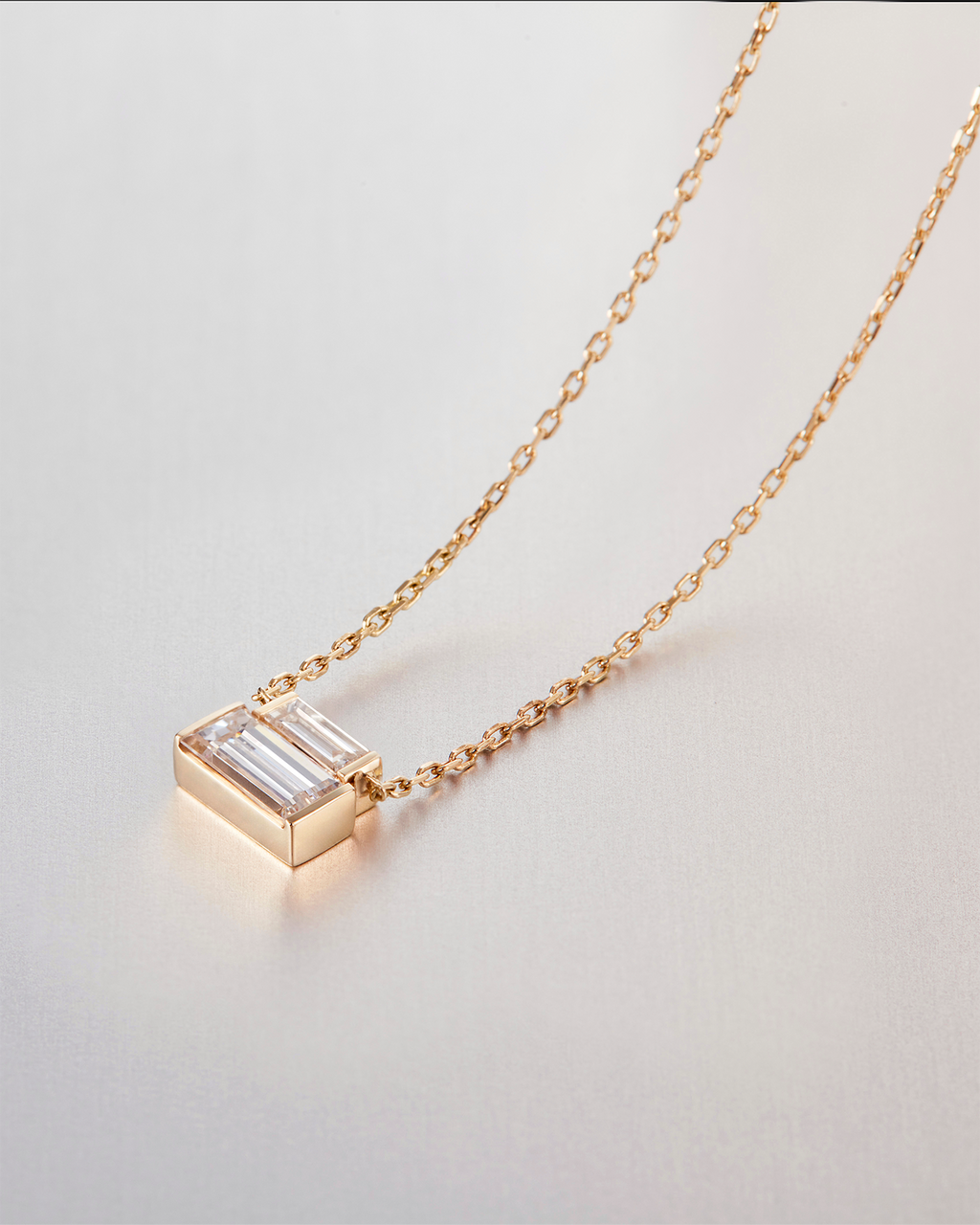 10K Stacked Baguette Diamond Necklace