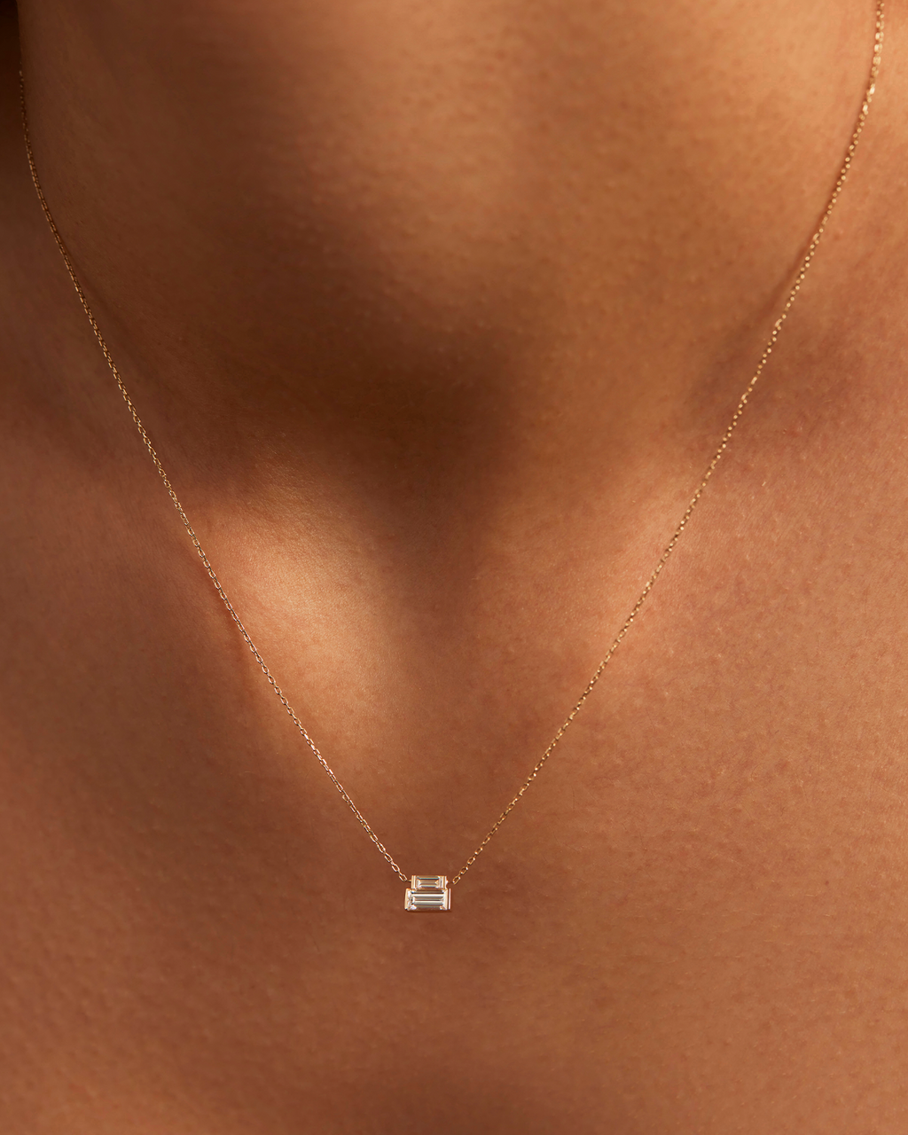 10K Stacked Baguette Diamond Necklace