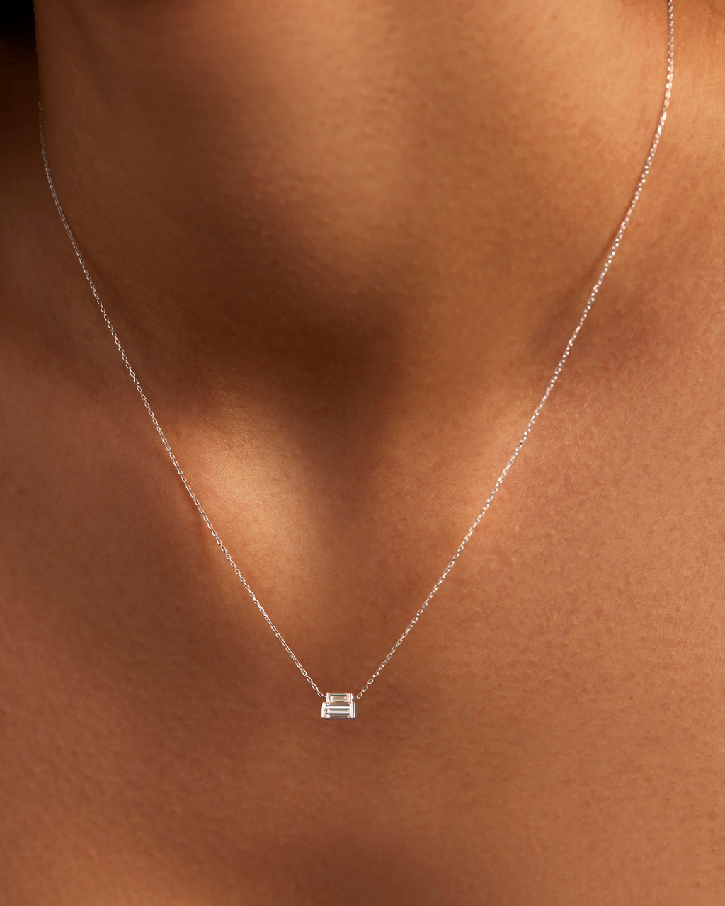 10K Stacked Baguette Diamond Necklace