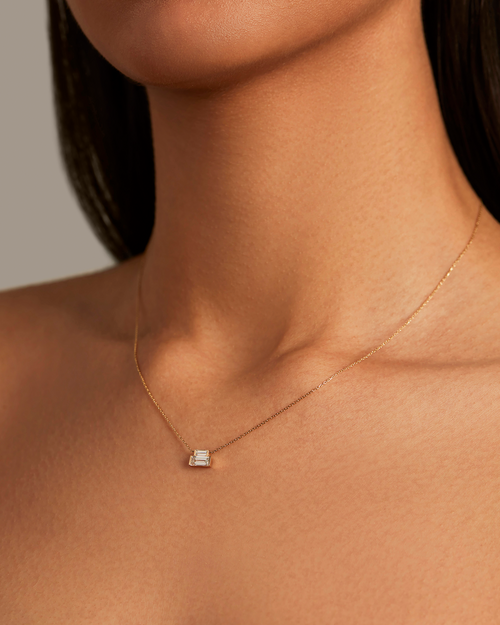 10K Stacked Baguette Diamond Necklace