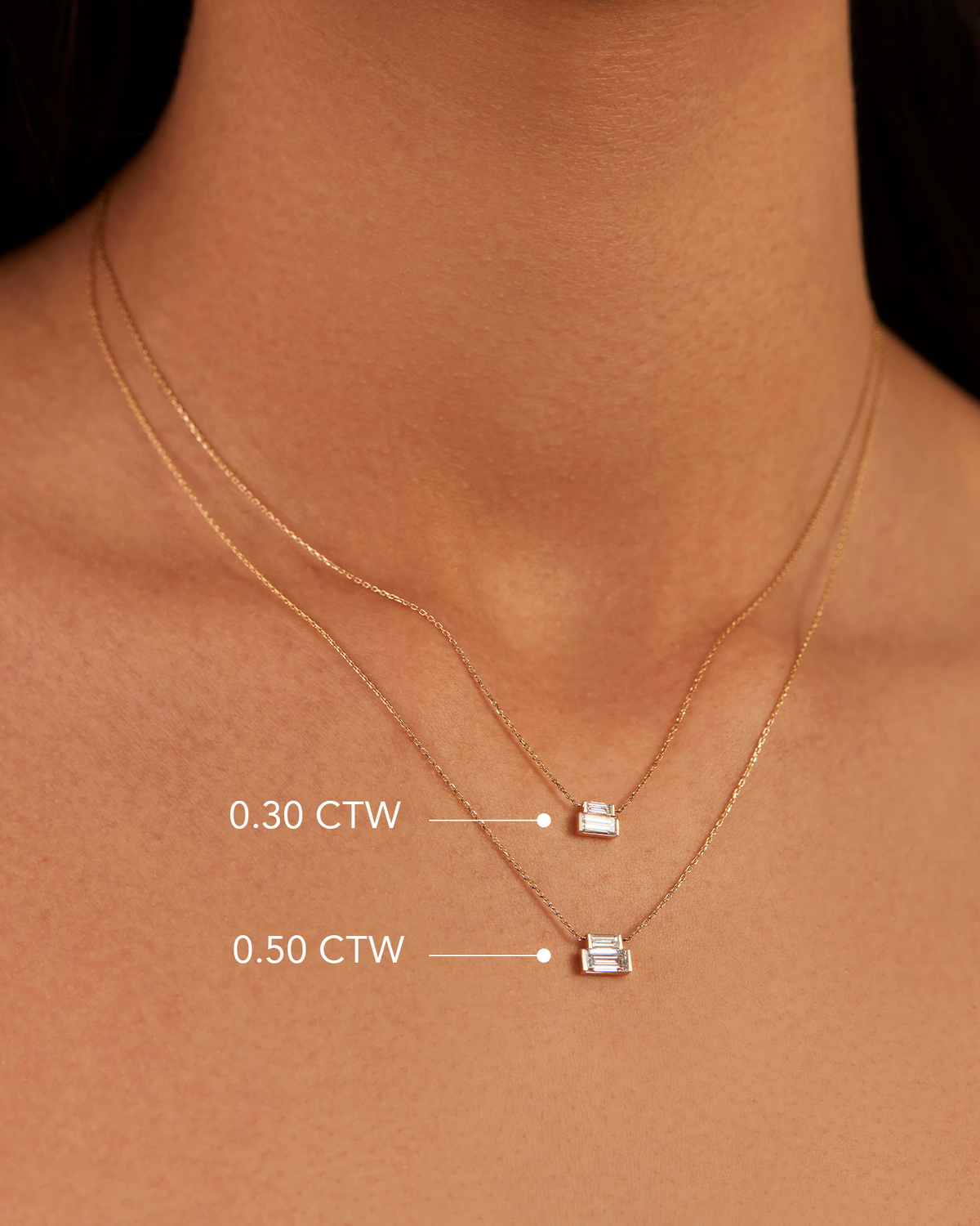 10K Stacked Baguette Diamond Necklace