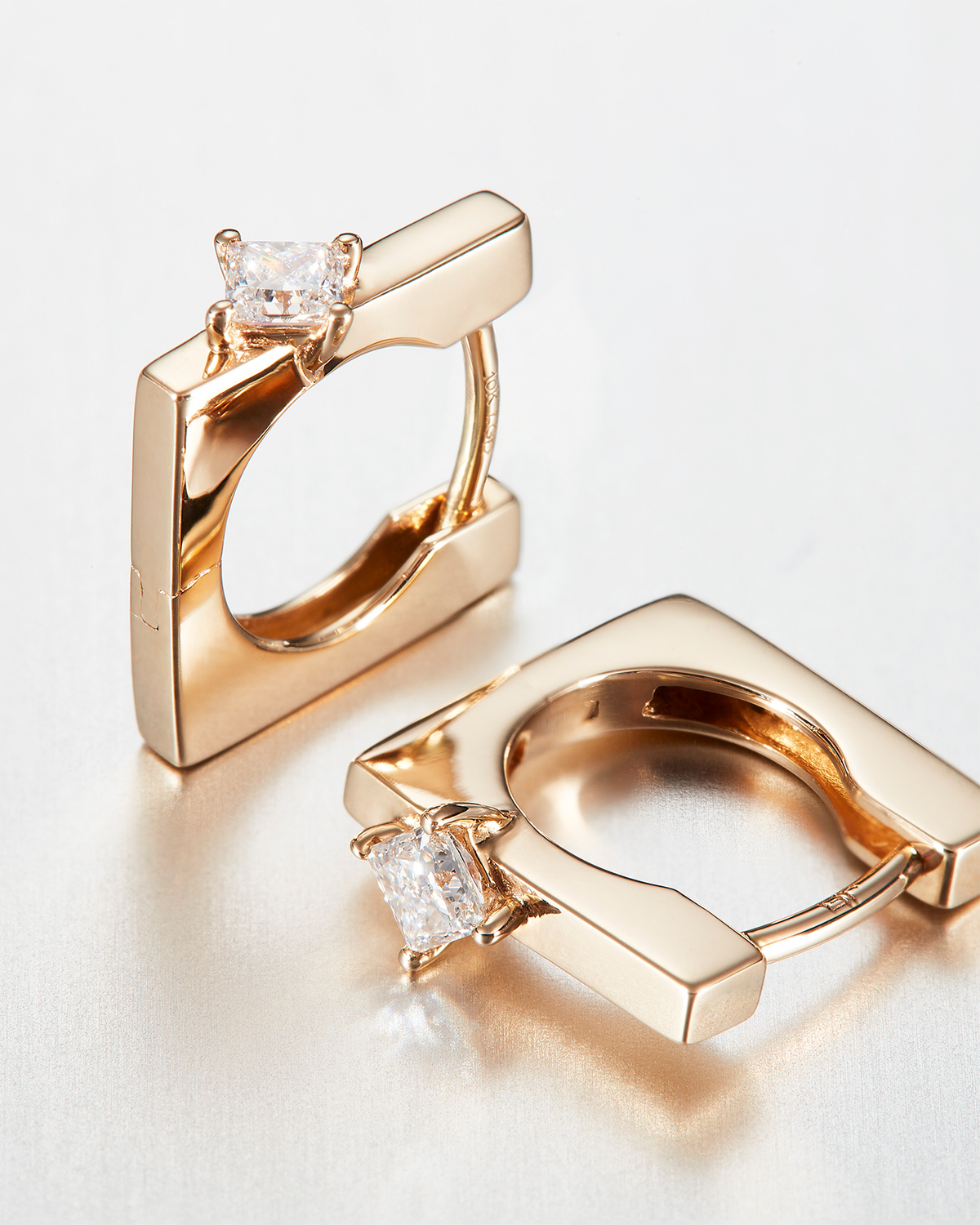 10K Princess Cut Diamond Huggie Earrings