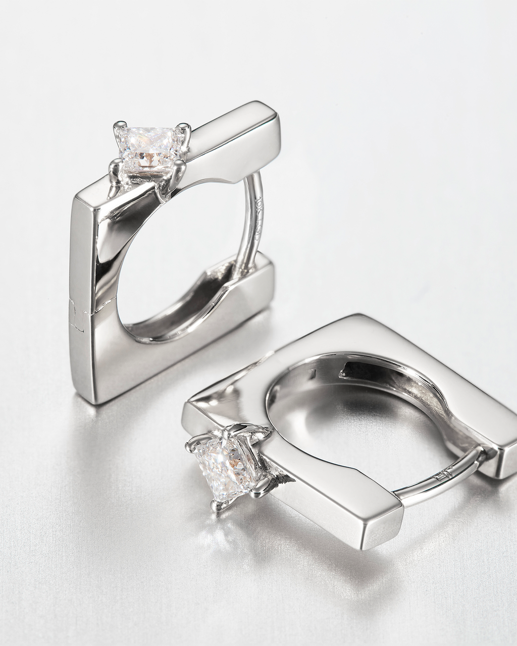 10K Princess Cut Diamond Huggie Earrings