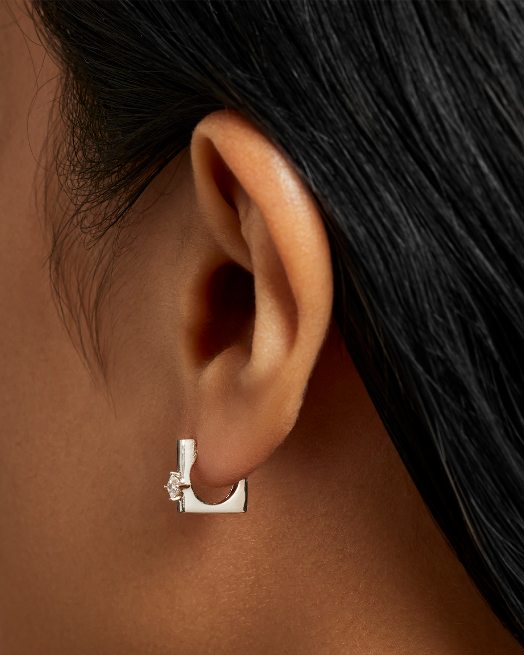 10K Princess Cut Diamond Huggie Earrings