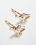 10K Princess Cut Diamond Bar Stud Earrings