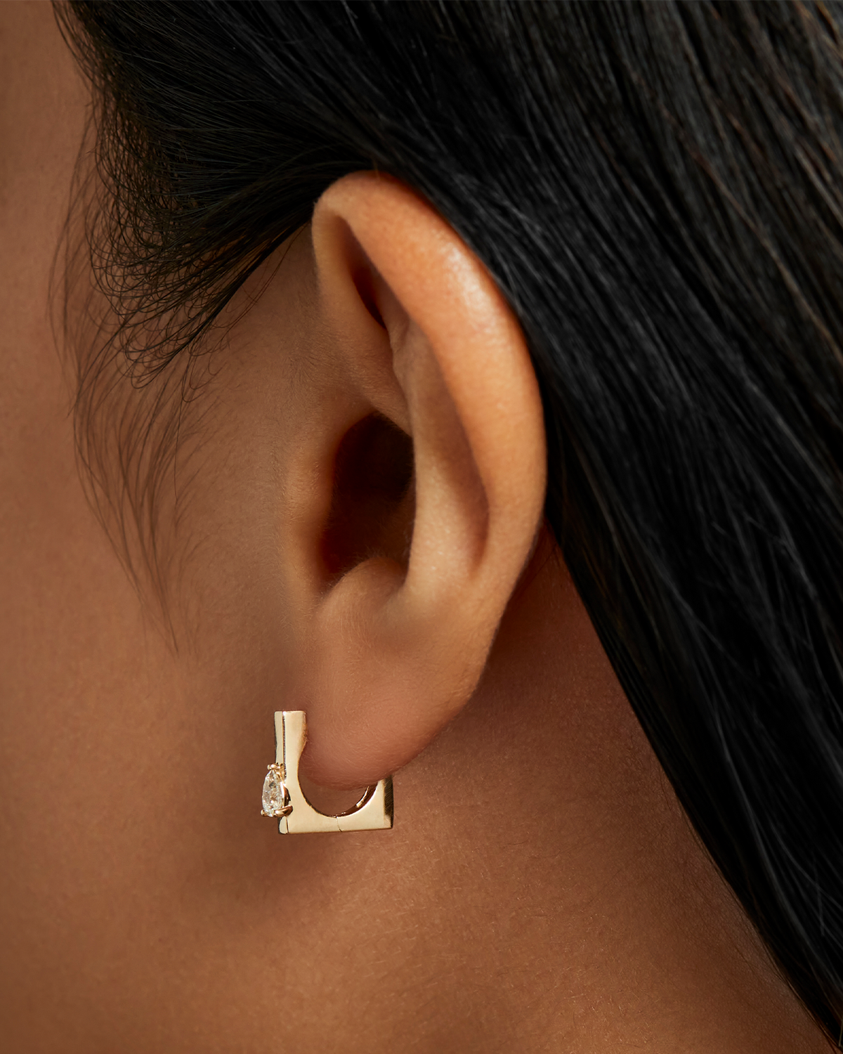 10K Pear Cut Diamond Huggie Earrings