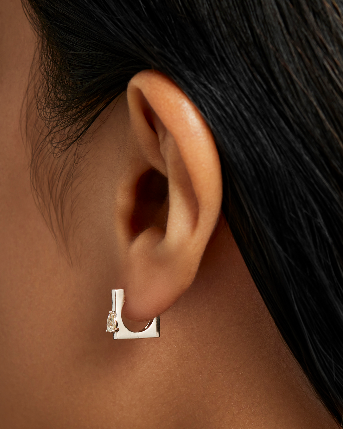 10K Pear Cut Diamond Huggie Earrings