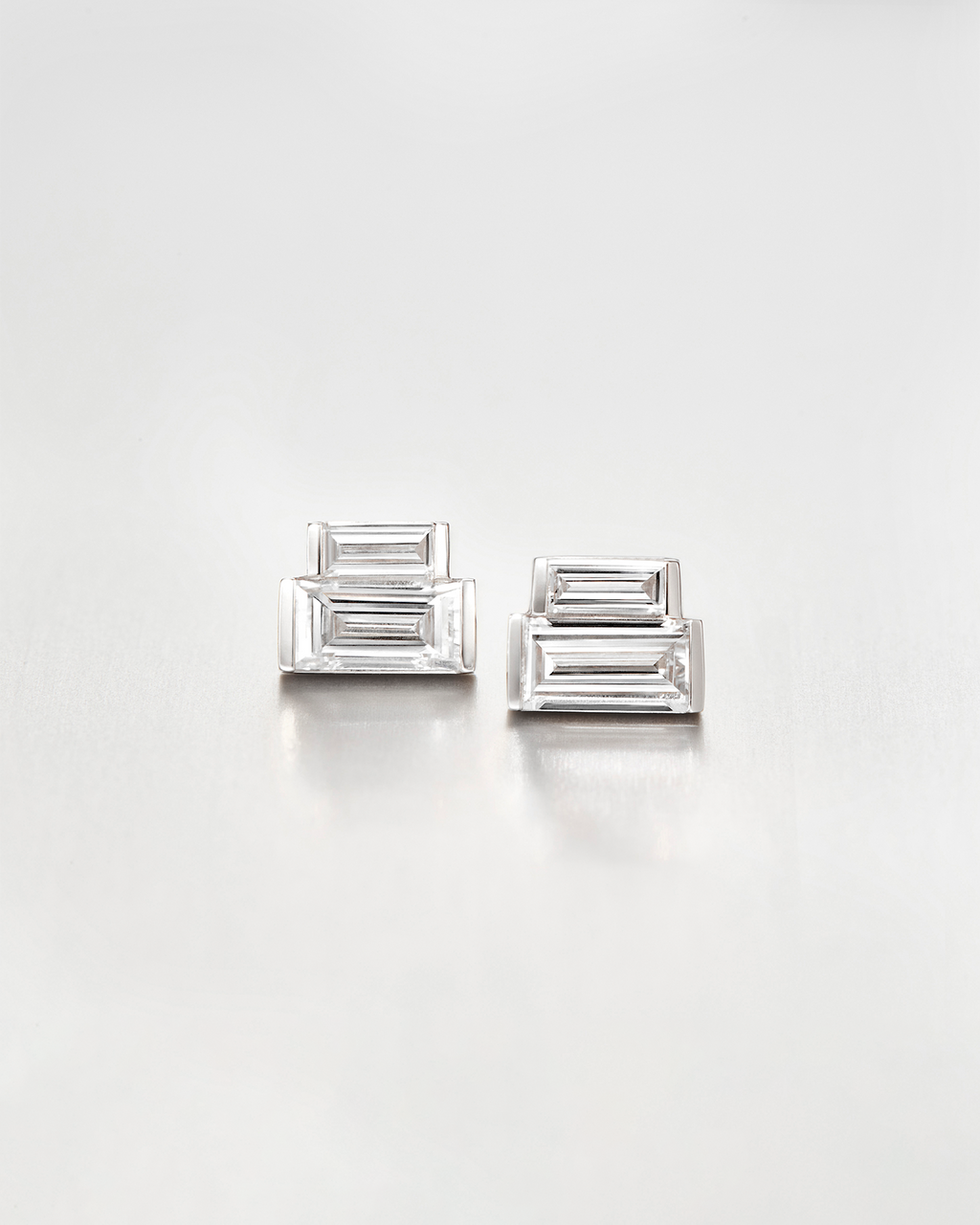 10K Stacked Baguette Diamond Stud Earrings