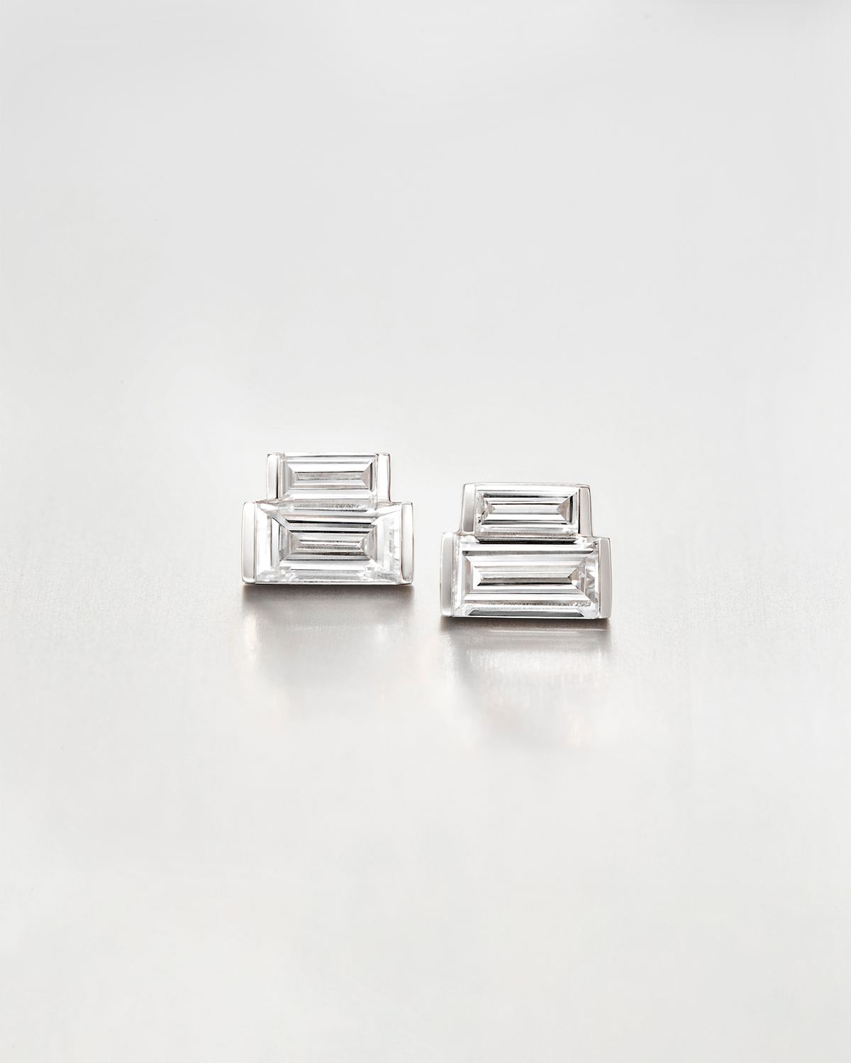 10K Stacked Baguette Diamond Stud Earrings