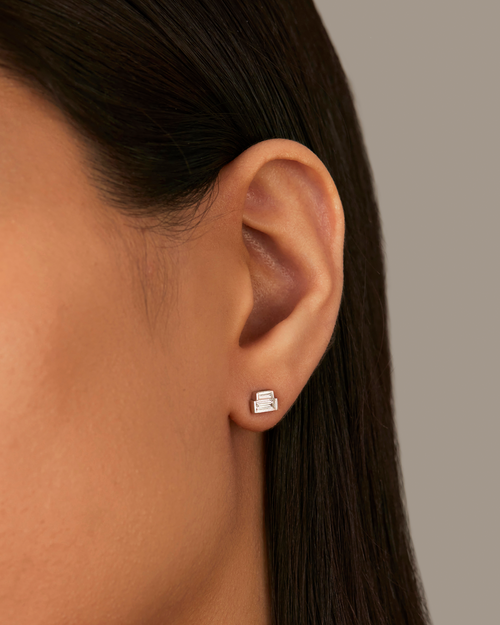 10K Stacked Baguette Diamond Stud Earrings