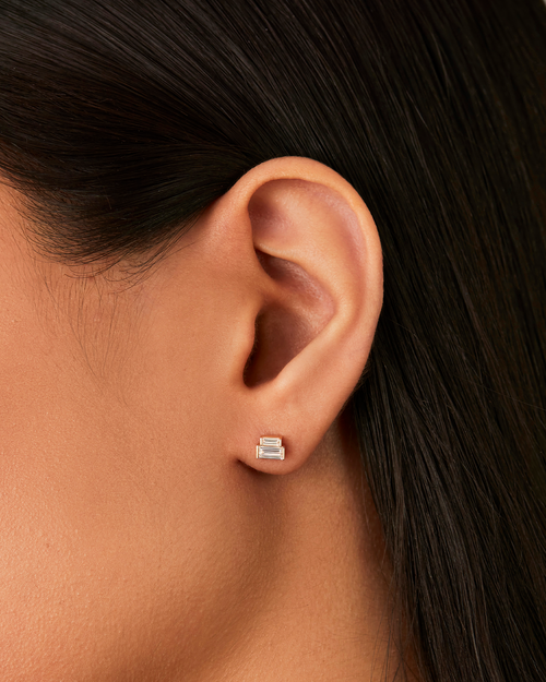 10K Stacked Baguette Diamond Stud Earrings