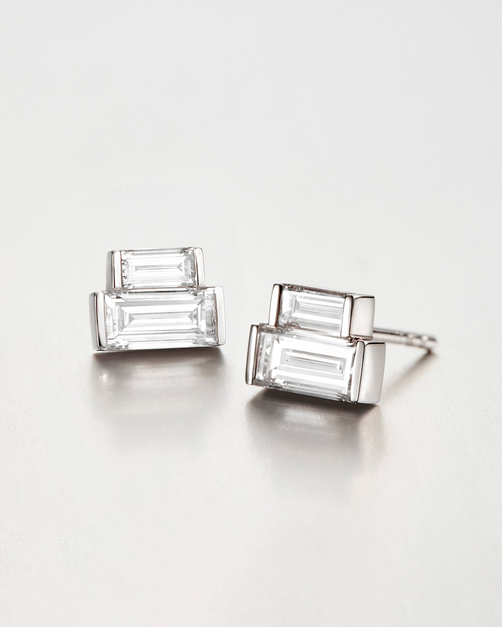 10K Stacked Baguette Diamond Stud Earrings