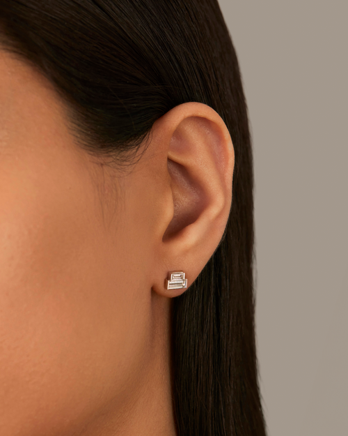 10K Stacked Baguette Diamond Stud Earrings