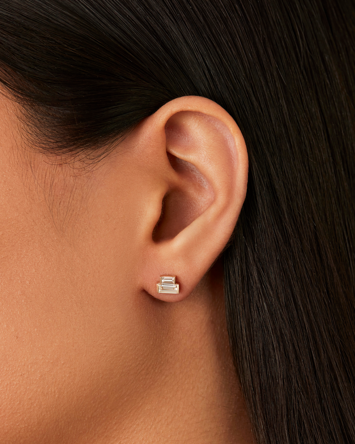 10K Stacked Baguette Diamond Stud Earrings