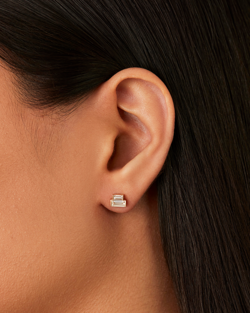 10K Stacked Baguette Diamond Stud Earrings
