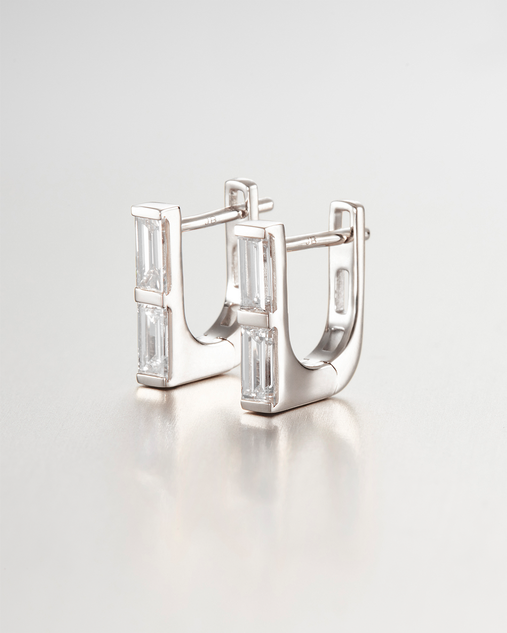 10K Stacked Baguette Diamond Huggie Earrings