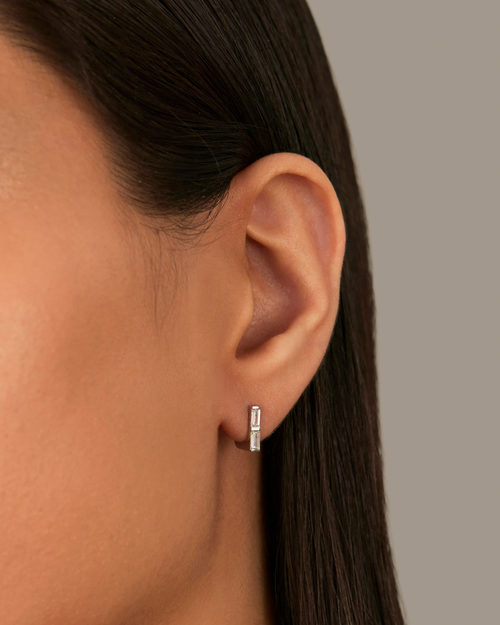 10K Stacked Baguette Diamond Huggie Earrings