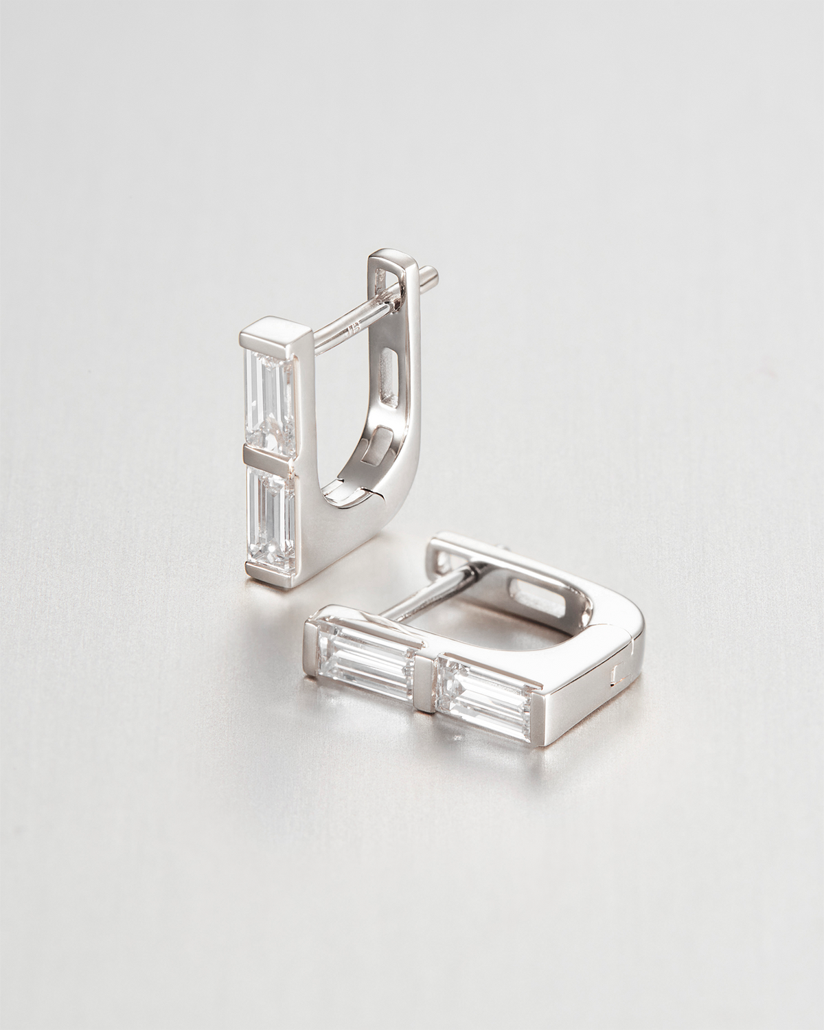 10K Stacked Baguette Diamond Huggie Earrings