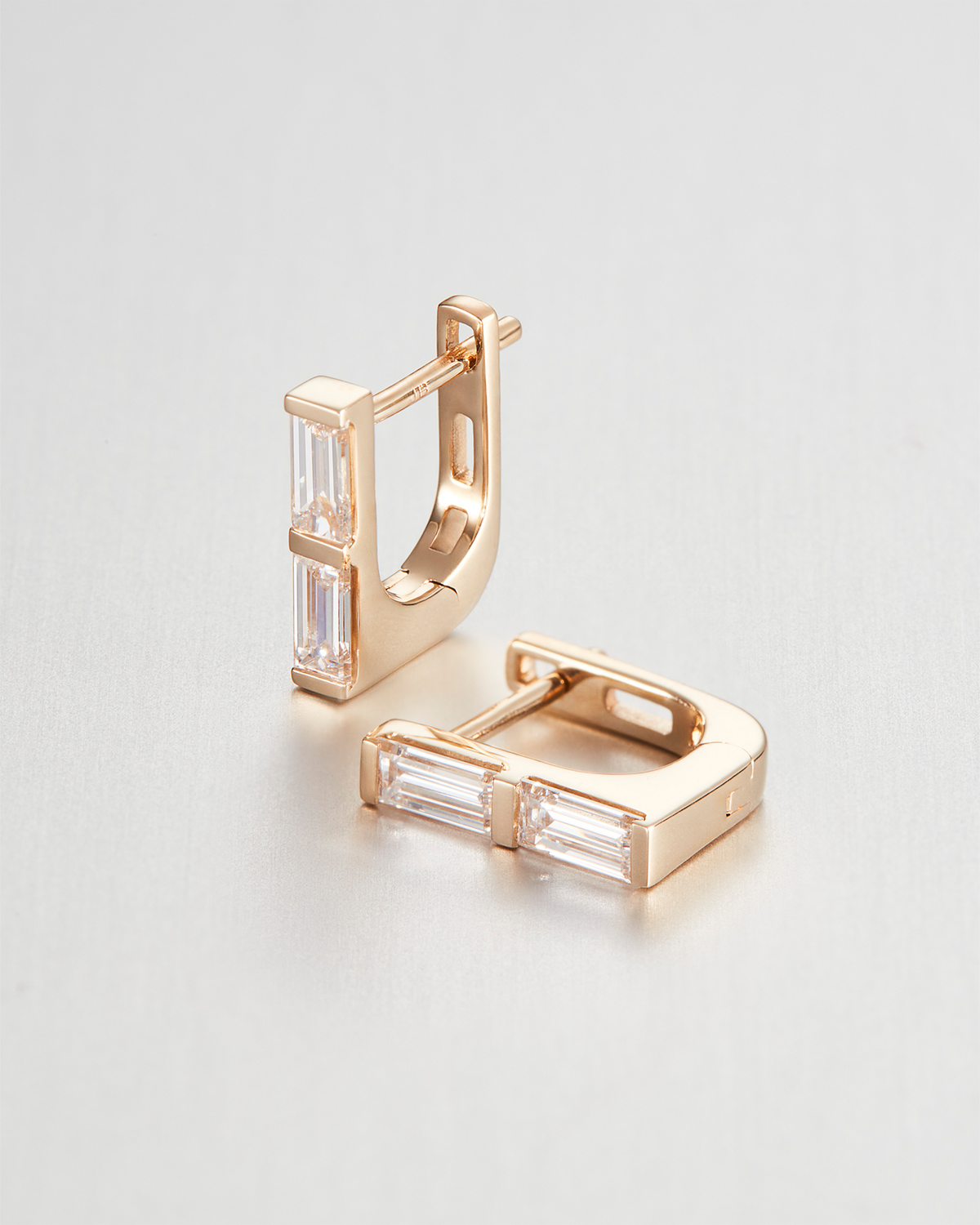 10K Stacked Baguette Diamond Huggie Earrings