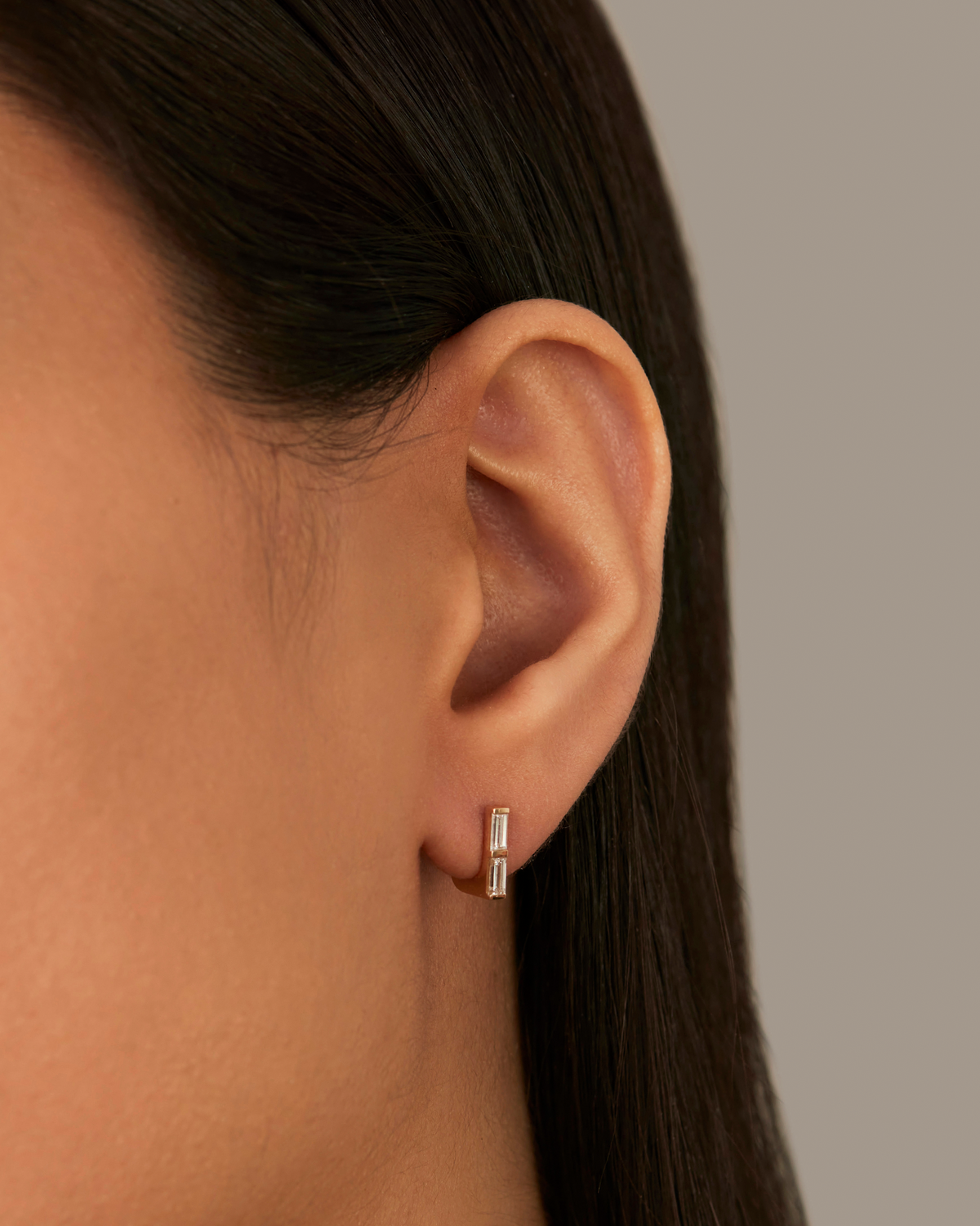 10K Stacked Baguette Diamond Huggie Earrings