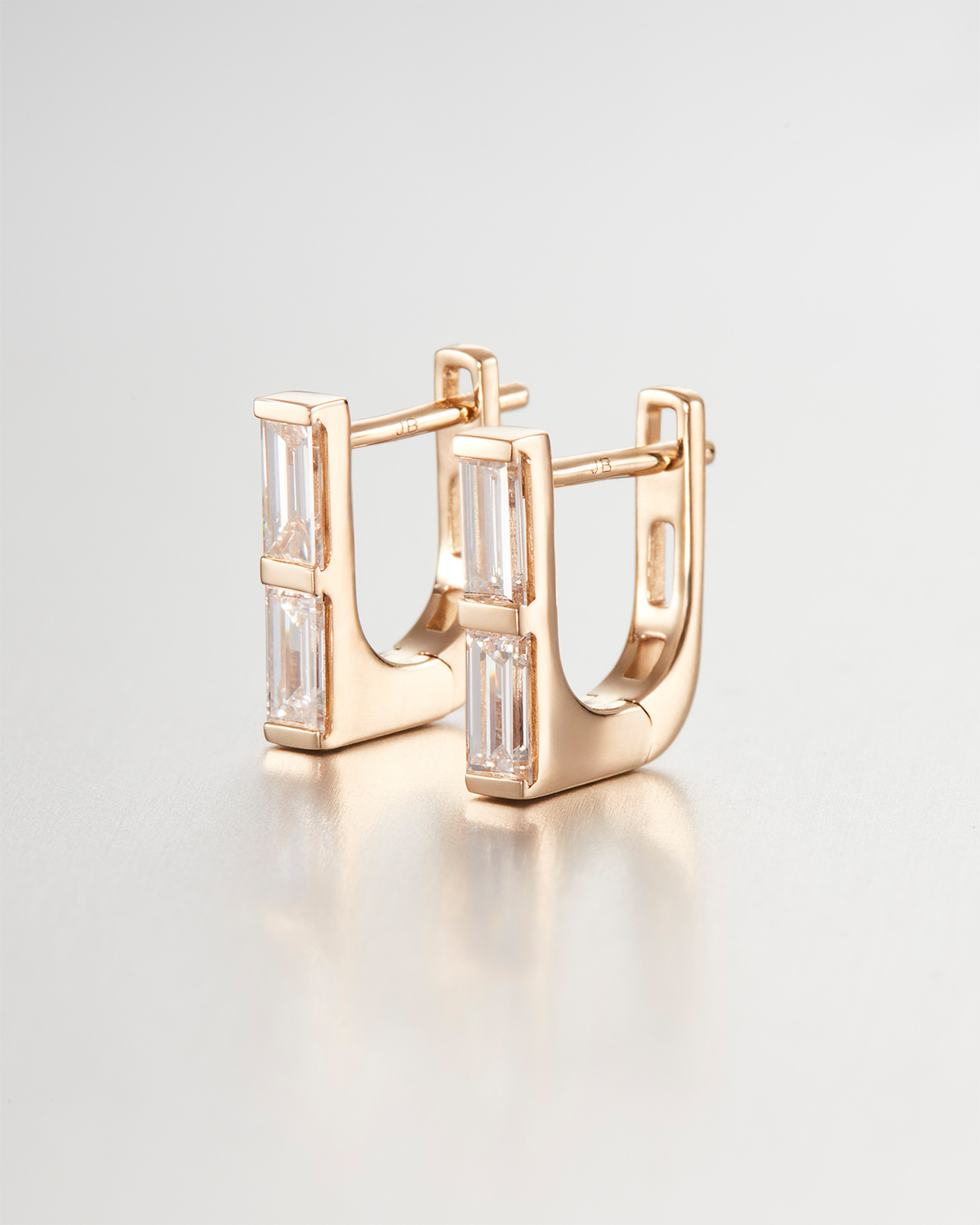 10K Stacked Baguette Diamond Huggie Earrings