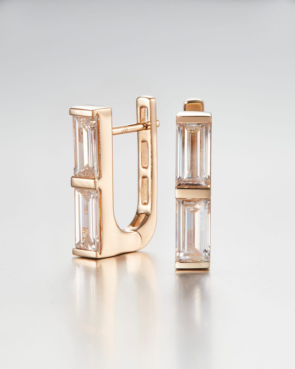 10K Stacked Baguette Diamond Huggie Earrings