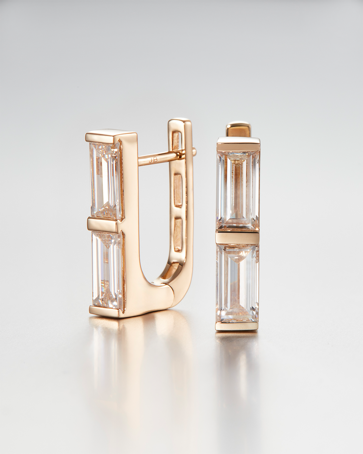 10K Stacked Baguette Diamond Huggie Earrings
