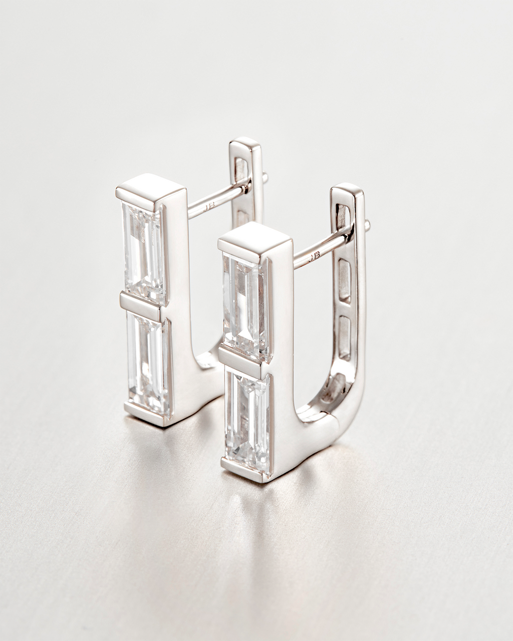 10K Stacked Baguette Diamond Huggie Earrings
