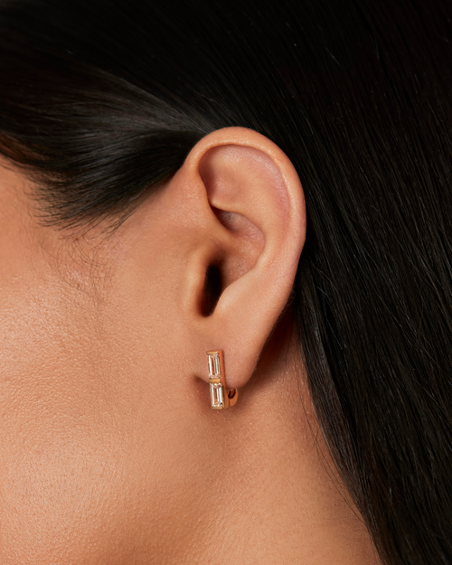 10K Stacked Baguette Diamond Huggie Earrings