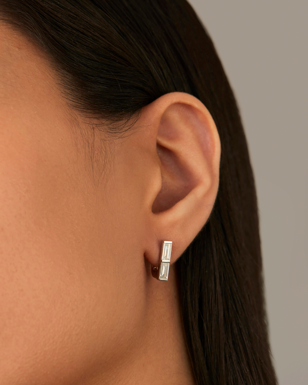 10K Stacked Baguette Diamond Huggie Earrings