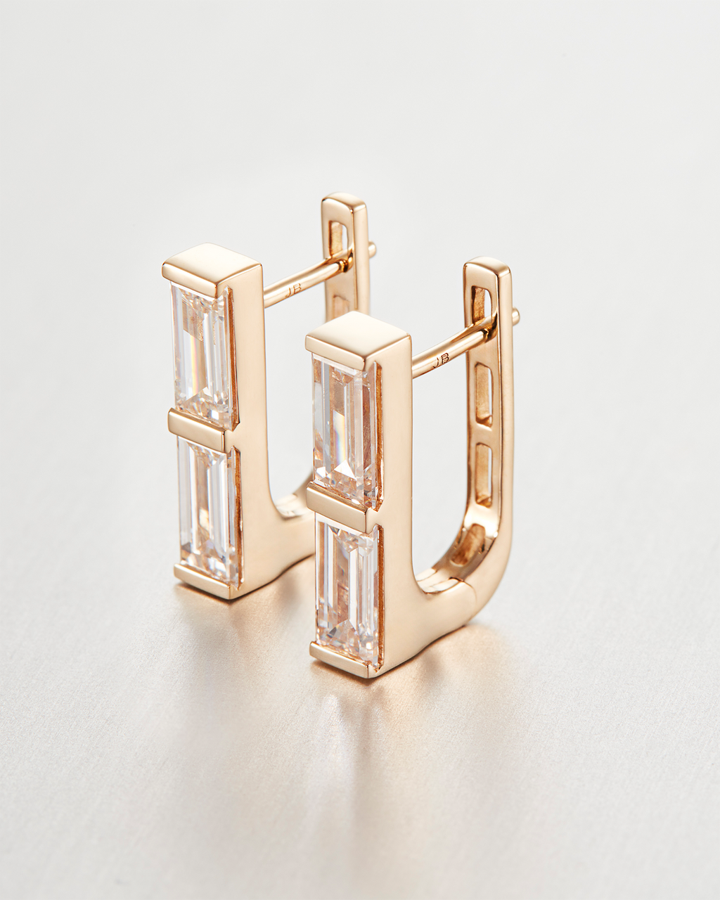 10K Stacked Baguette Diamond Huggie Earrings