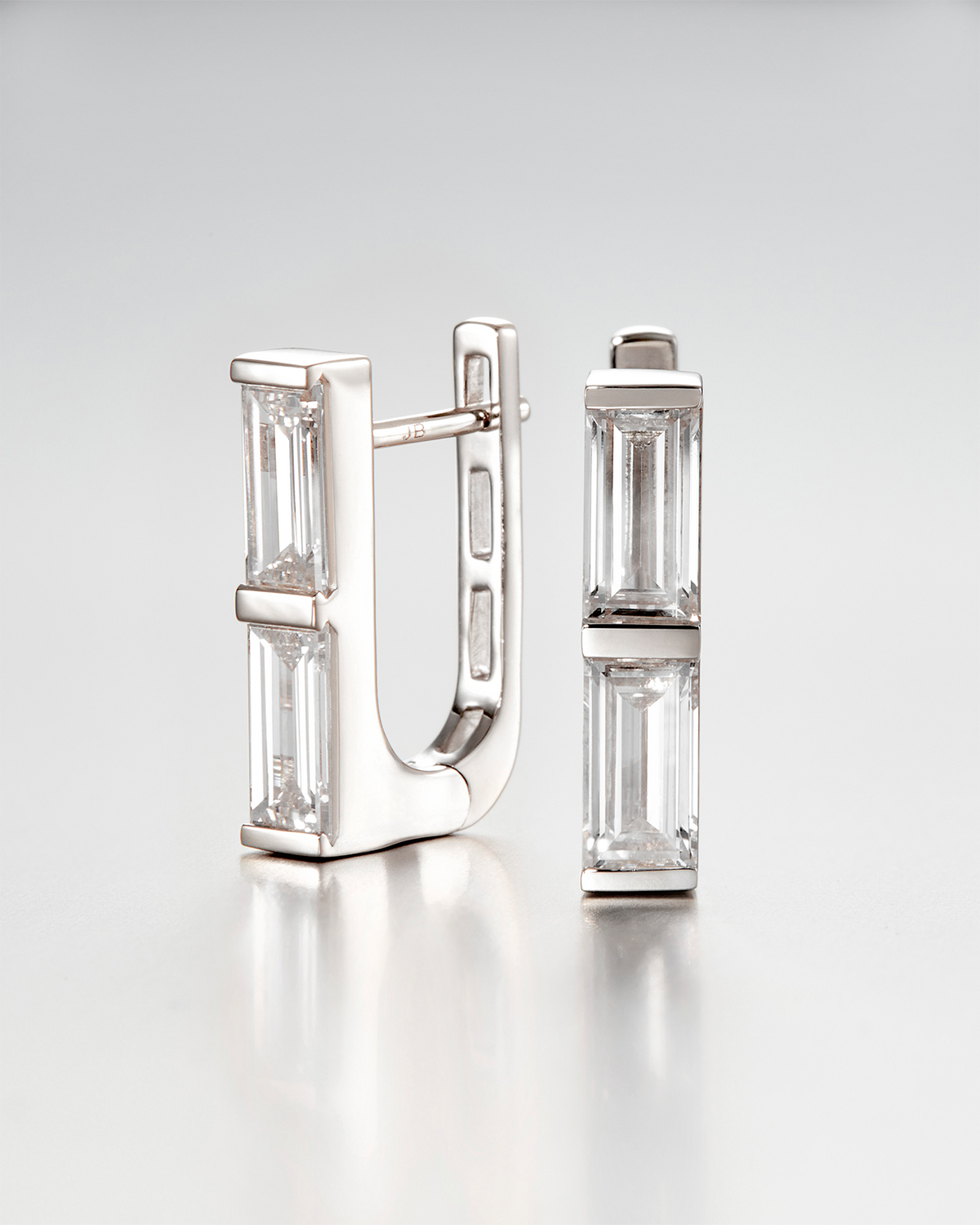 10K Stacked Baguette Diamond Huggie Earrings